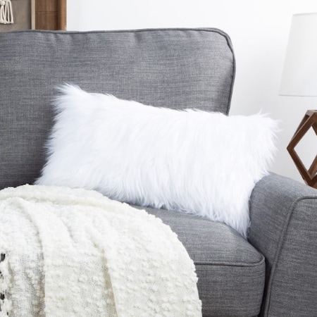 Hastings Home Hastings Home White Faux Fur Lumbar Pillow, 12x20 925038SLS
